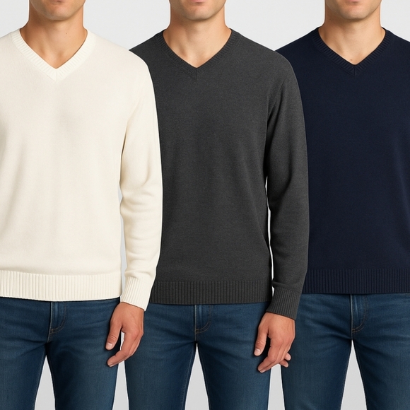 Lot Of 3 Eddie Bauer Men's V-Neck Sweater - Navy, Cream & Charcoal Tall XL - Picture 1 of 11